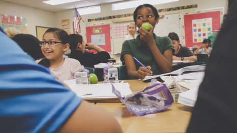 Students eating in class.